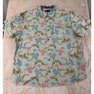 Roark Revival Short Sleeve Mens size 2XL Floral Batik Shirt Organic Cotton EUC